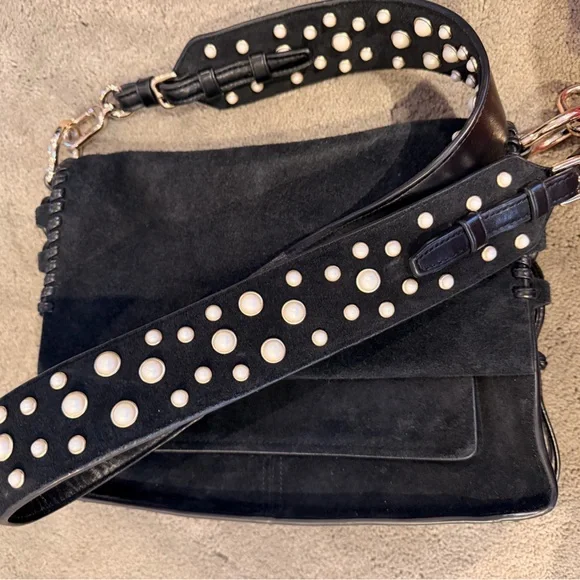 Stuart Weitzman Black Bag with Pearl Strap - Picture 1 of 5